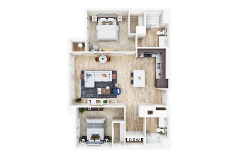 Floor plan for 2 beds, 2 baths, 1167 sqft